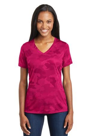 Sport-Tek Ladies CamoHex V-Neck Tee