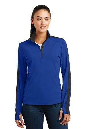 Sport-Tek Ladies Sport-Wick Textured Colorblock 1/4-Zip Pullover