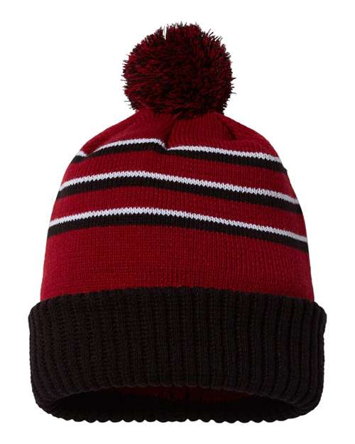 Stripe Pom Beanie With Cuff