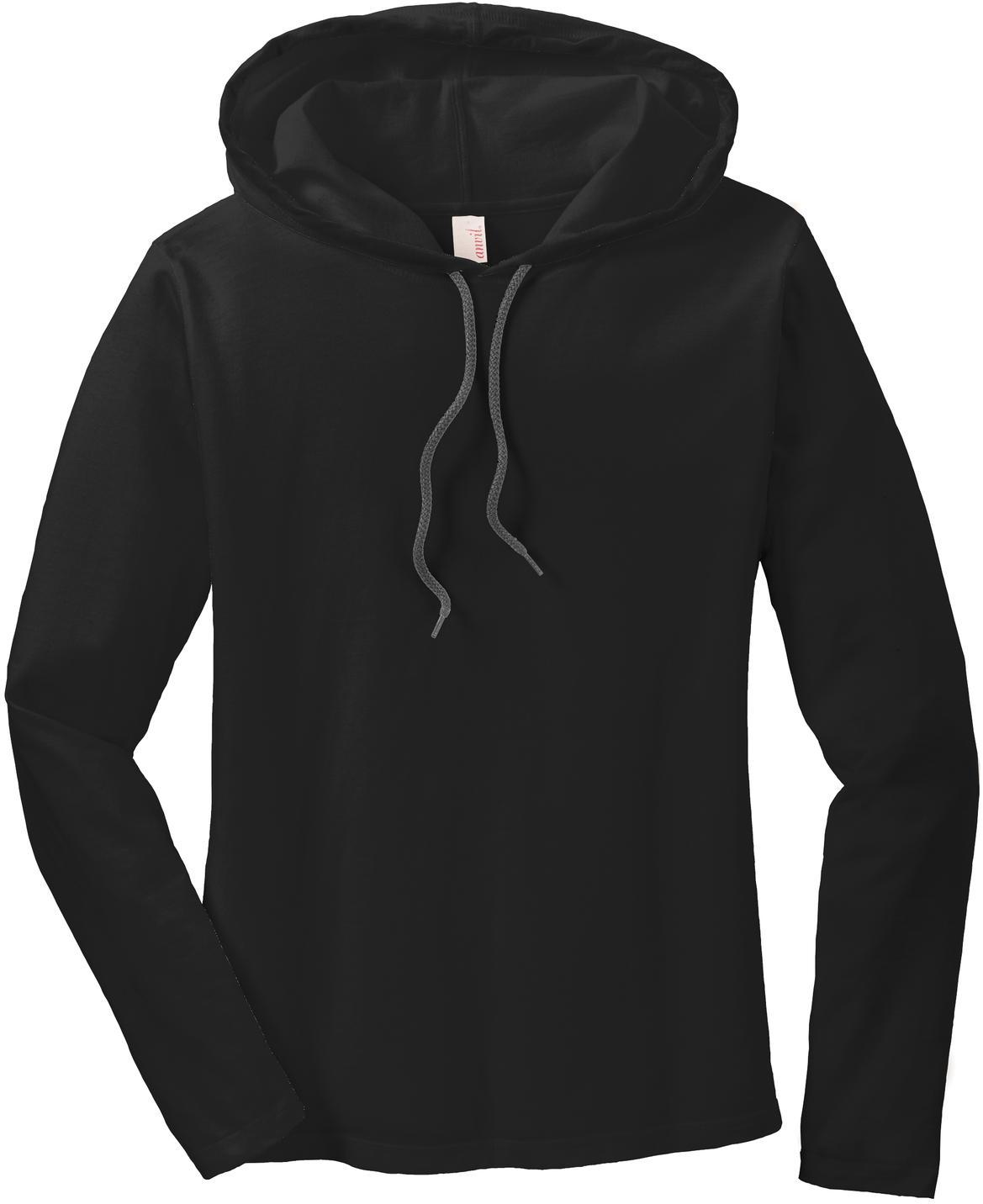 Gildan Ladies 100% Combed Ring Spun Cotton Long Sleeve Hooded T-Shirt.