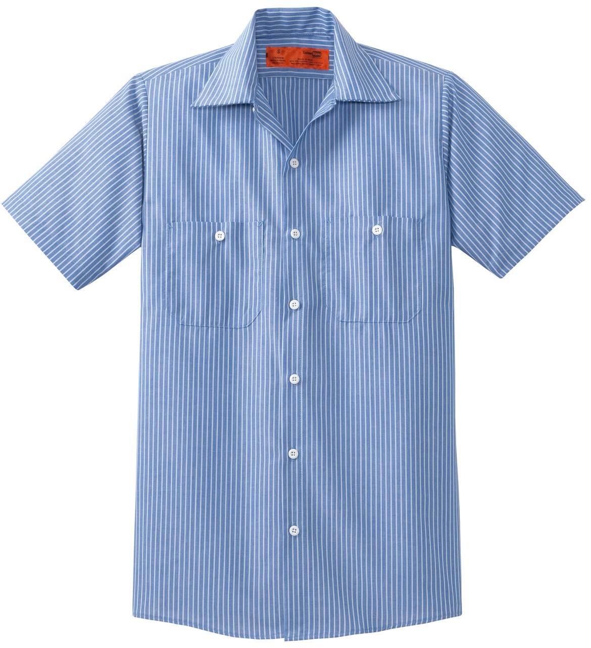 Red Kap Long Size Short Sleeve Striped Industrial Work Shirt