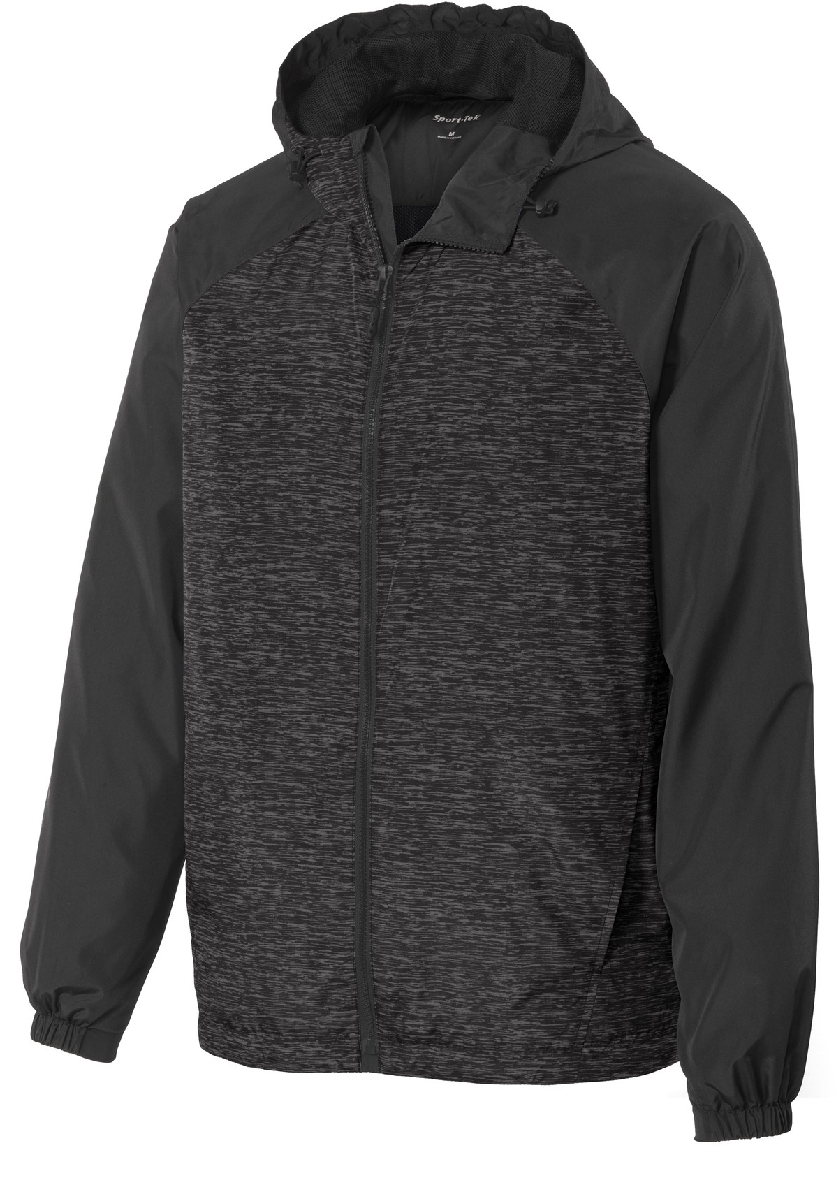 Sport-Tek Heather Colorblock Raglan Hooded Wind Jacket