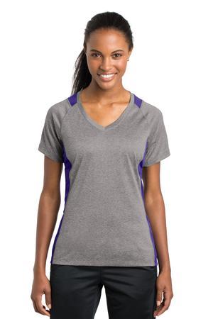 Sport-Tek Ladies Heather Colorblock Contender V-Neck Tee