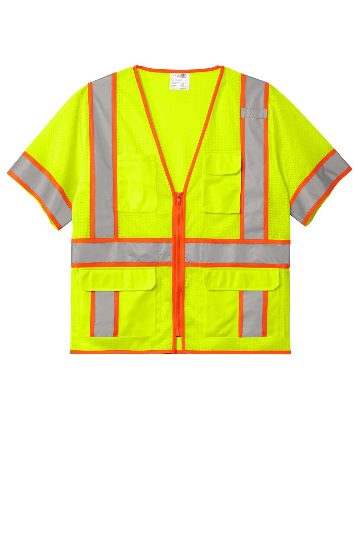 ANSI 107 Class 3 Surveyor Mesh Zippered Two-Tone Short Sleeve Vest.