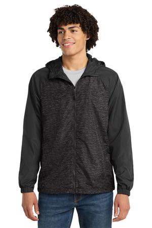 Sport-Tek Heather Colorblock Raglan Hooded Wind Jacket