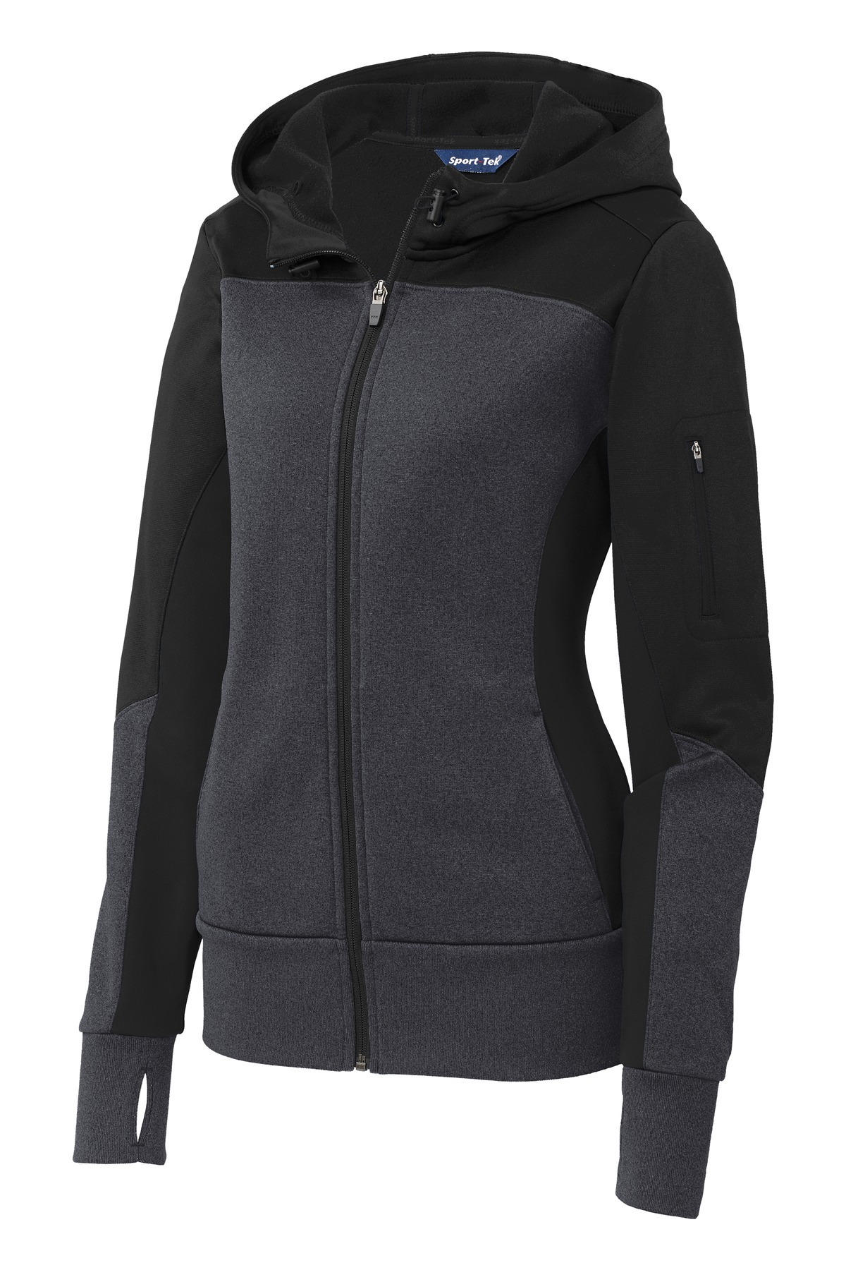 Sport-Tek Ladies Tech Fleece Colorblock Full-Zip Hooded Jacket