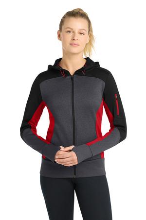 Sport-Tek Ladies Tech Fleece Colorblock Full-Zip Hooded Jacket