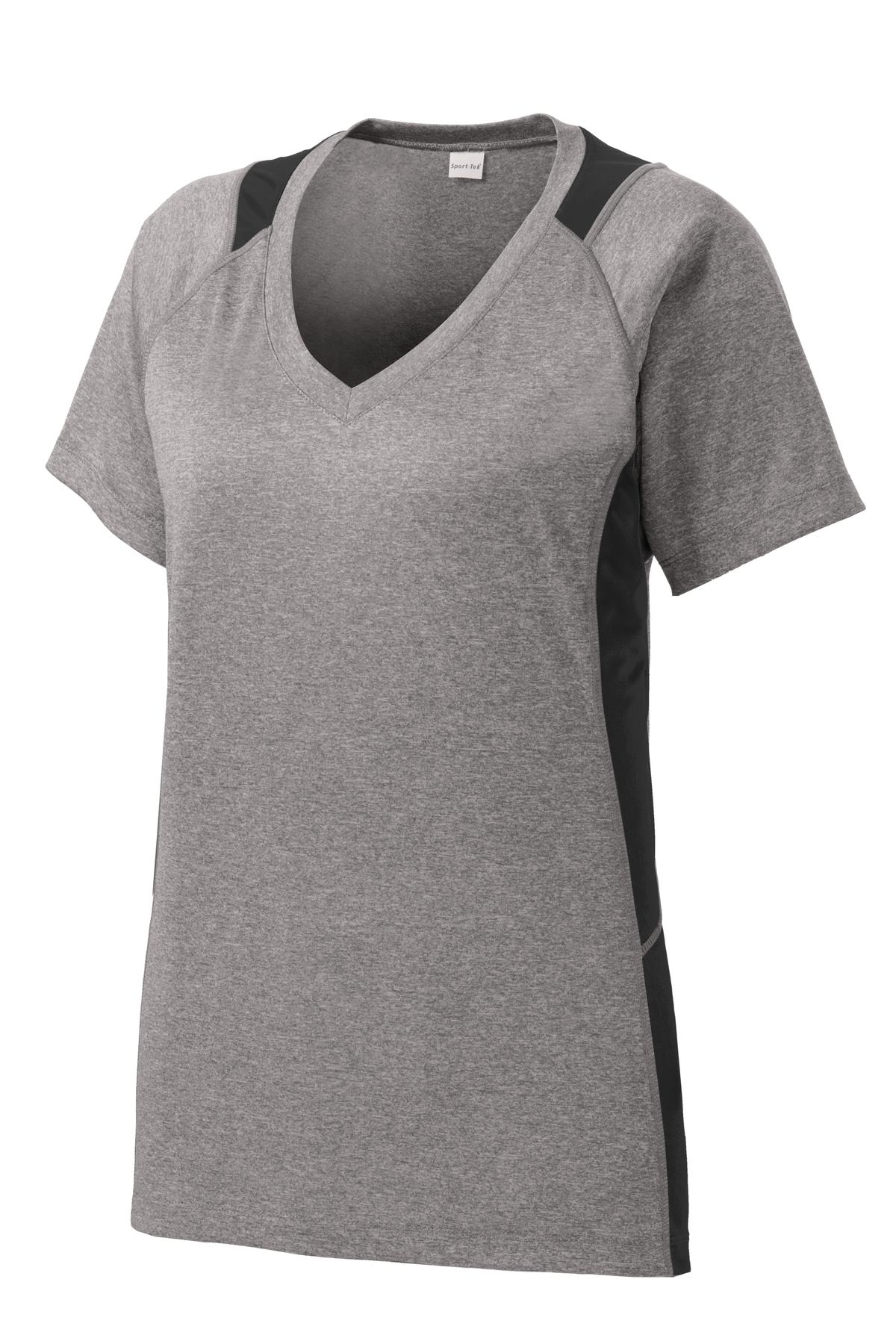 Sport-Tek Ladies Heather Colorblock Contender V-Neck Tee