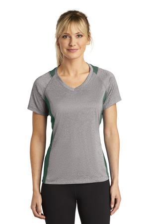 Sport-Tek Ladies Heather Colorblock Contender V-Neck Tee