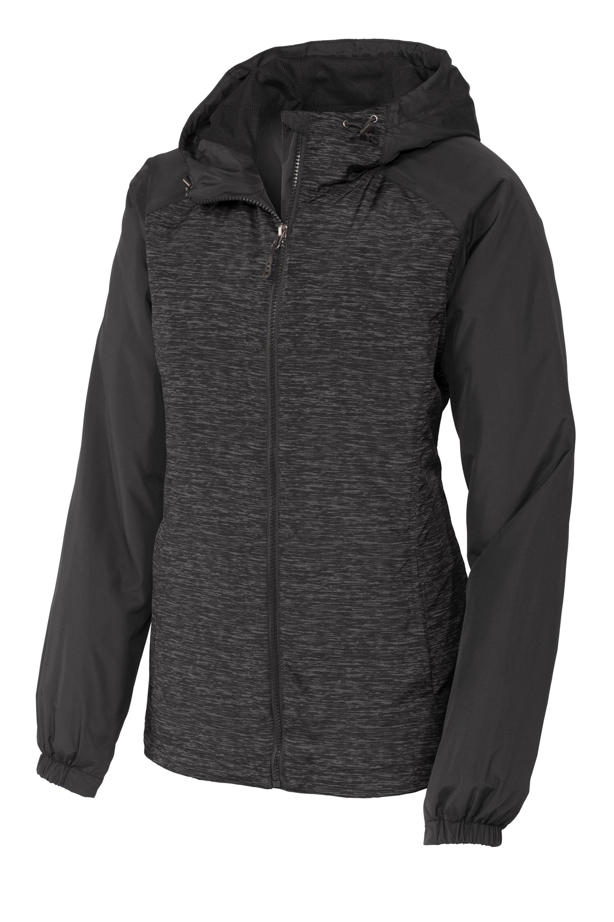 Sport-Tek Ladies Heather Colorblock Raglan Hooded Wind Jacket