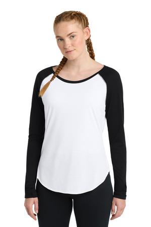 Ladies PosiCharge Long Sleeve Tri-Blend Wicking Scoop Neck Raglan Tee