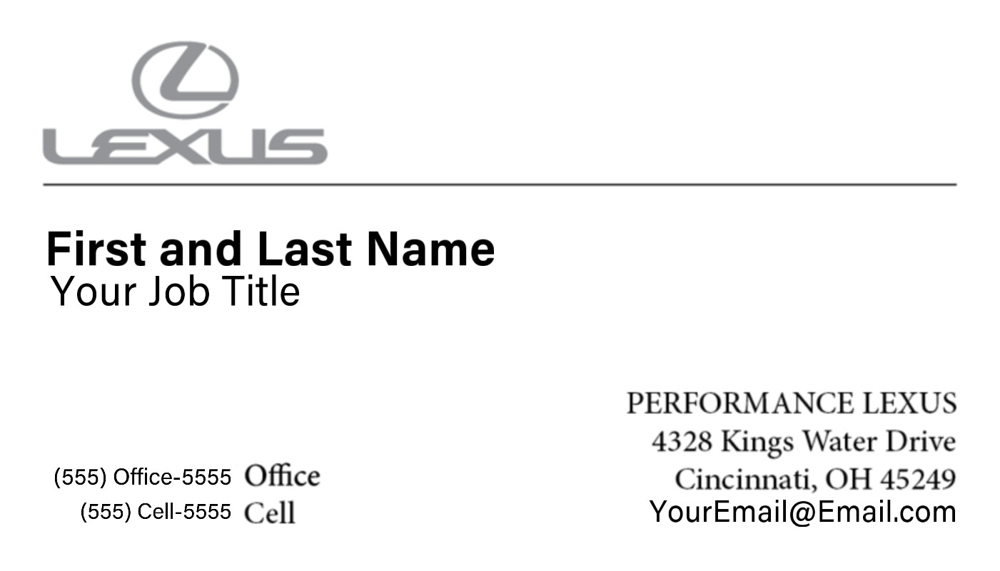 Performance Lexus – Business Cards