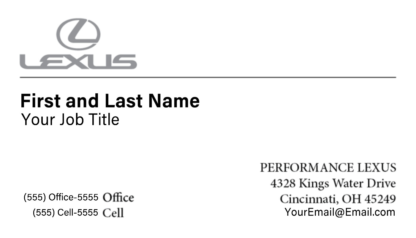 Performance Lexus – Business Cards