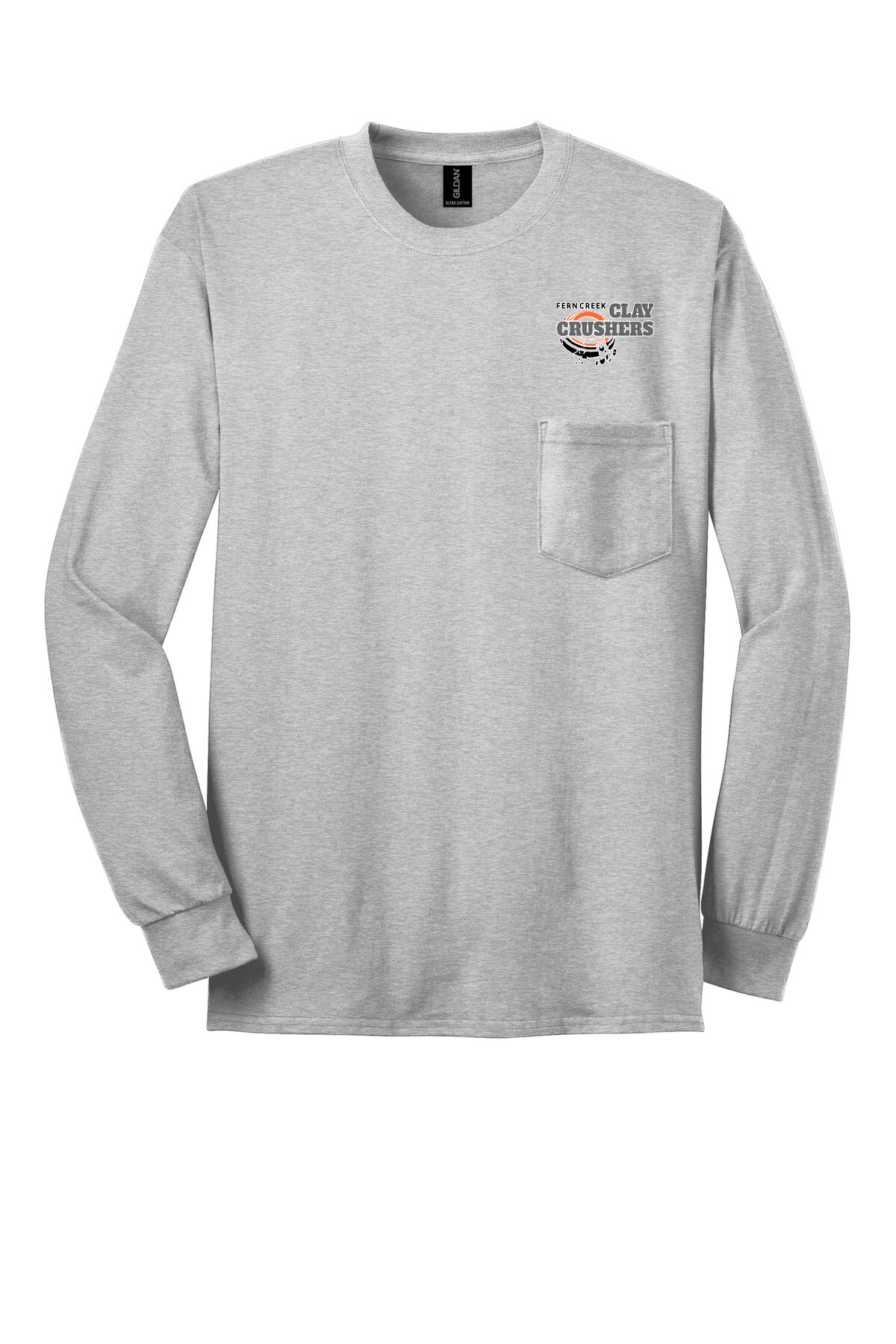 Clay Crushers - Gildan® - Ultra Cotton® 100% US Cotton Long Sleeve T-Shirt with Pocket - 2410 (Outlined Logo) DTF