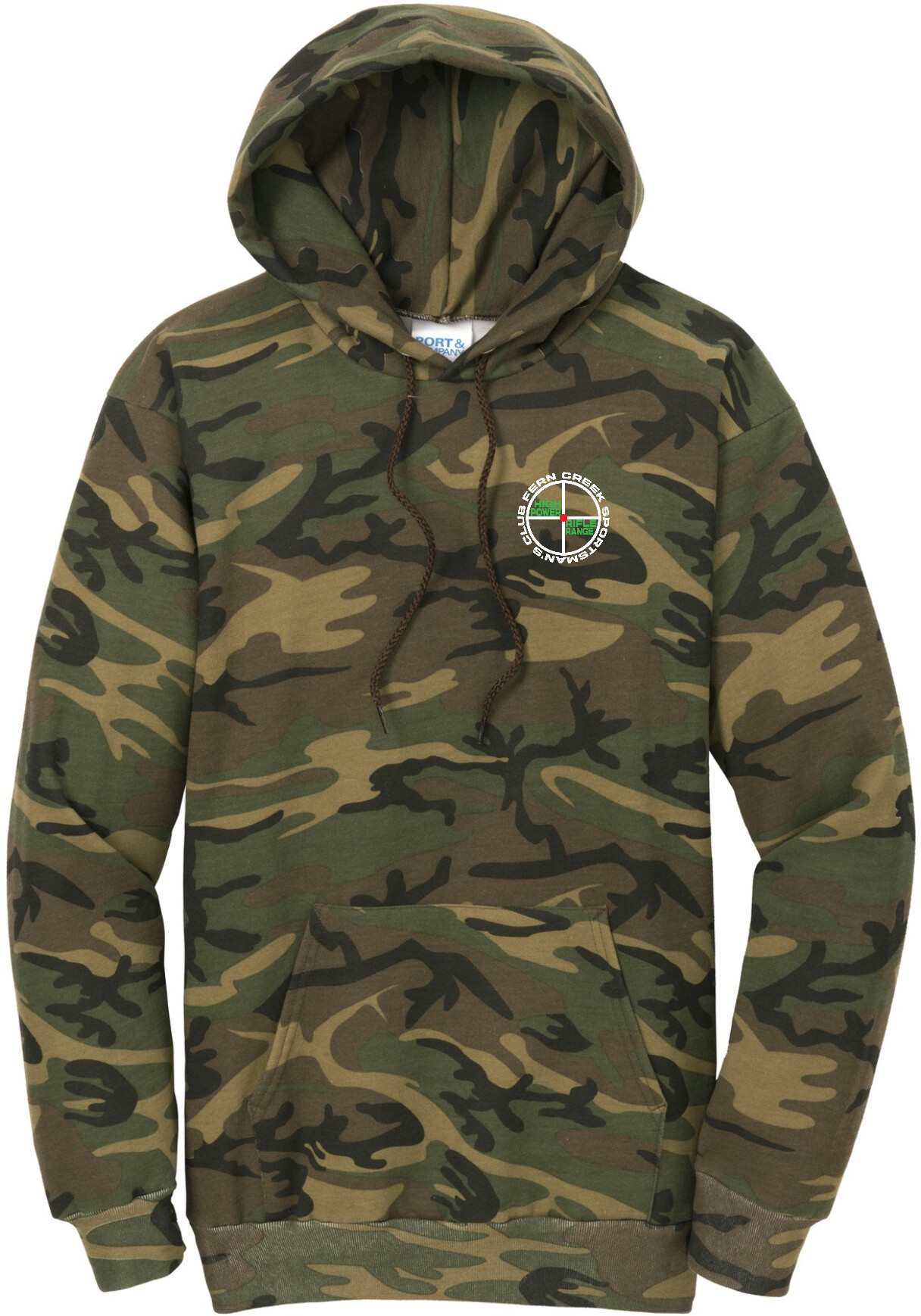 Fern Creek High Power Rifle Range - Port & Company® Core Fleece Camo Pullover Hooded Sweatshirt - PC78HC (White Logo) DTF