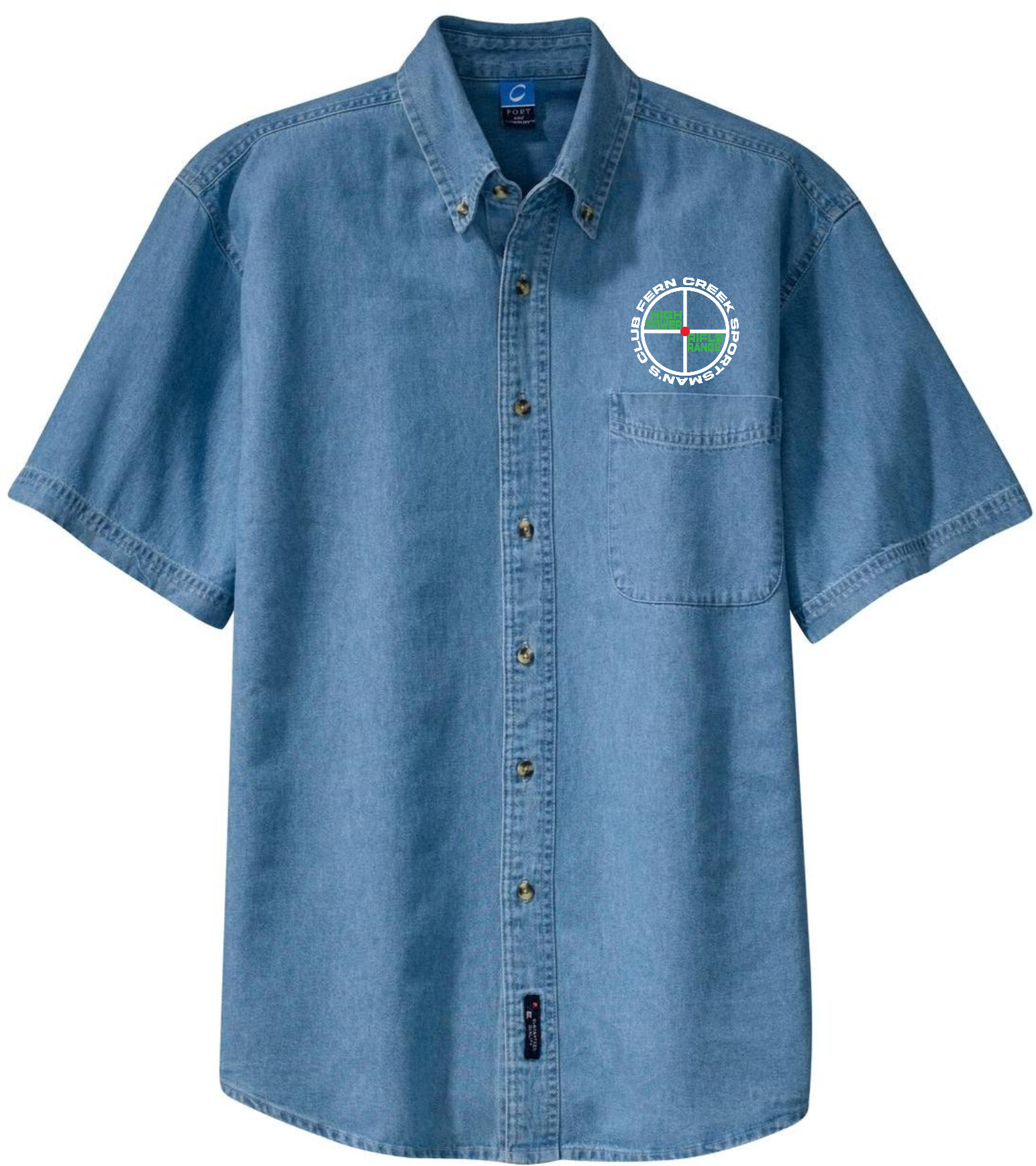 Fern Creek High Power Rifle Range - Port & Company® - Short Sleeve Value Denim Shirt - SP11 (White Logo) DTF