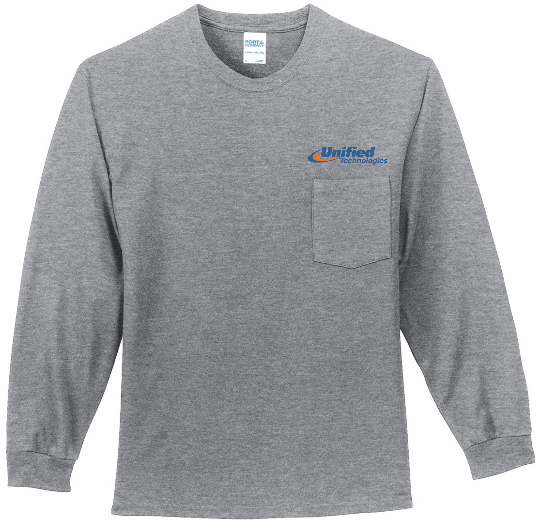 Port & Company® Long Sleeve Essential Pocket Tee - PC61LSP (Blue Logo)