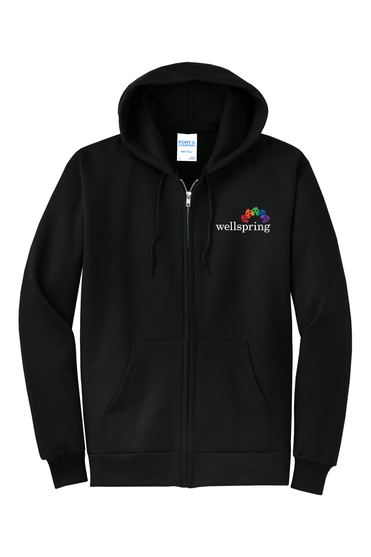 Port & Company® Core Fleece Full-Zip Hooded Sweatshirt - PC78ZH (White Rainbow Logo)