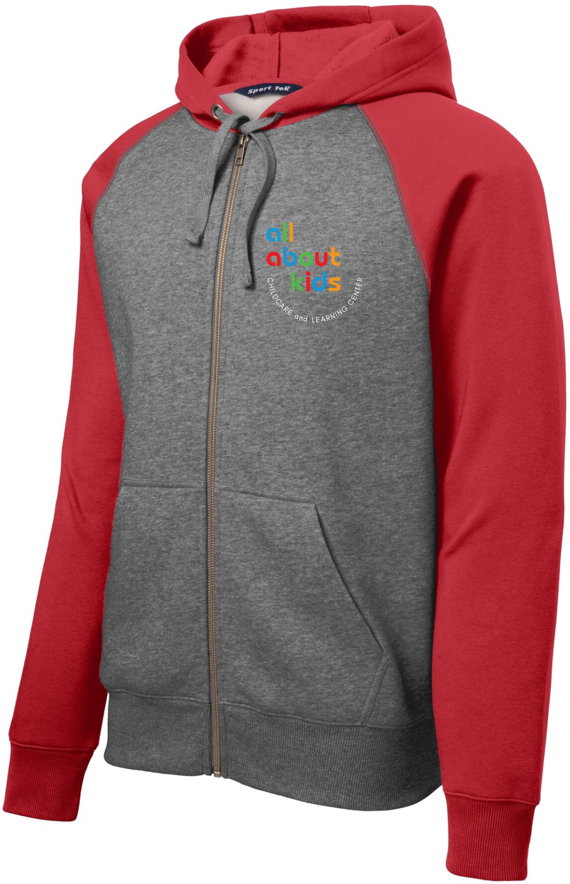 Sport-Tek® Raglan Colorblock Full-Zip Hooded Fleece Jacket – ST269 (White Logo Left Chest)